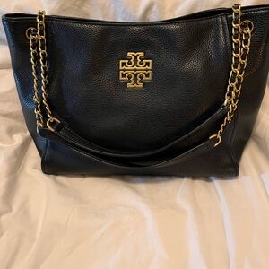 Tory Burch Black Leather Bag with Gold Chain